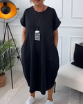 Calvara | Women's Midi Dress Balloon Hem - Black - Image 1