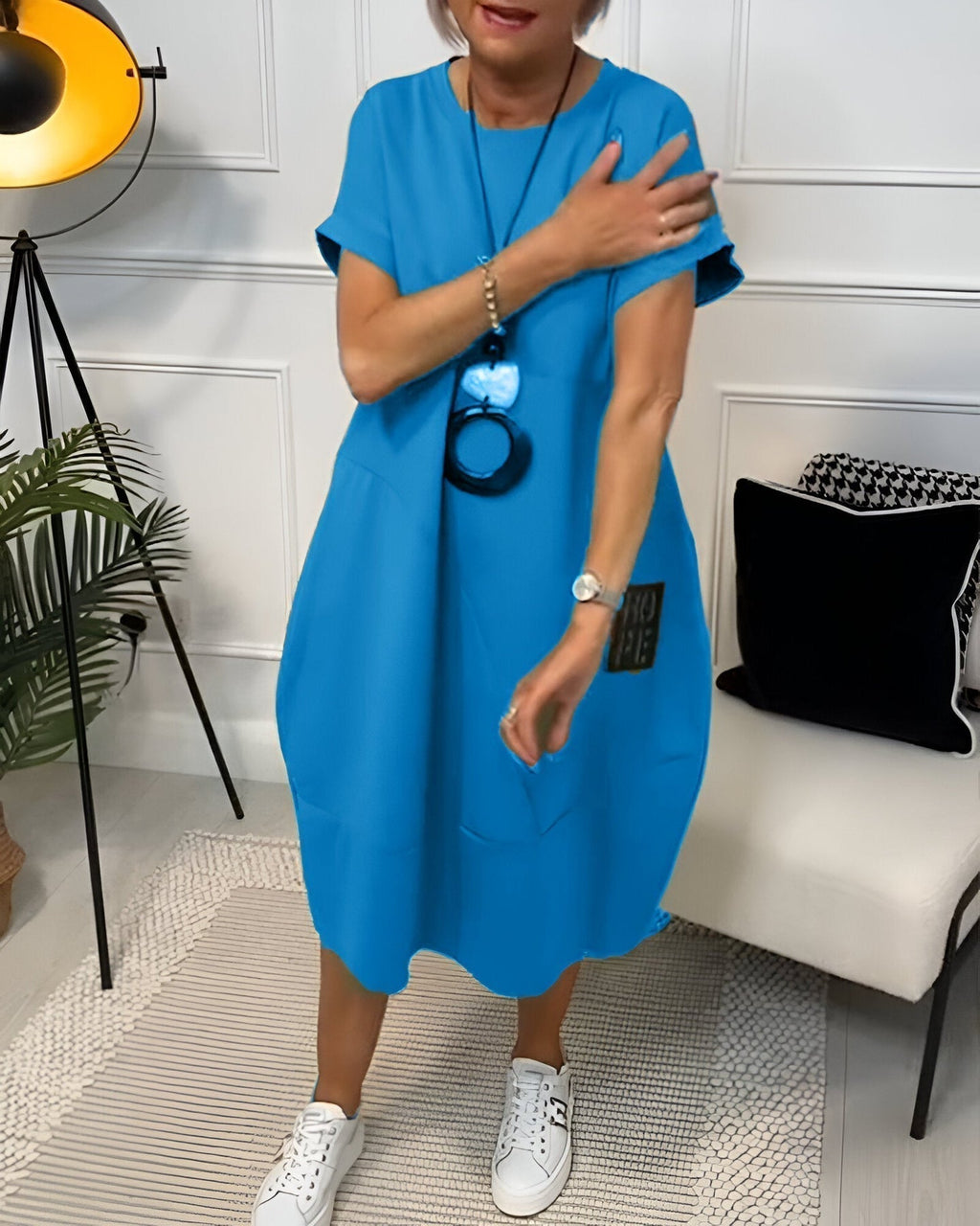 Calvara | Women's Midi Dress Balloon Hem - Black - Image 14