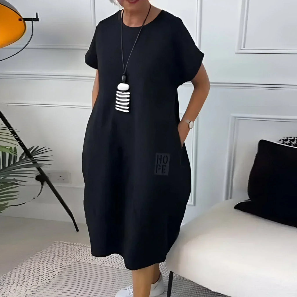 Calvara | Women's Midi Dress Balloon Hem - Black - Image 5
