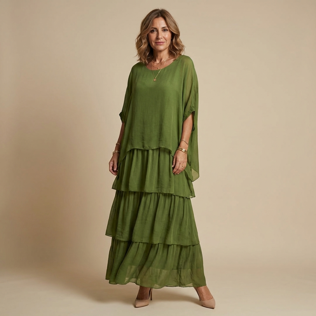 Calvara | Women's Tiered Maxi Dress Relaxed Fit - Image 1