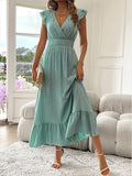 Calvelle | Women's Maxi Dress Flutter Sleeve V-Neck - Image 1