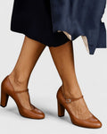 Calveth | Women's Block Heel Mary Jane Pumps - Camel - Image 1