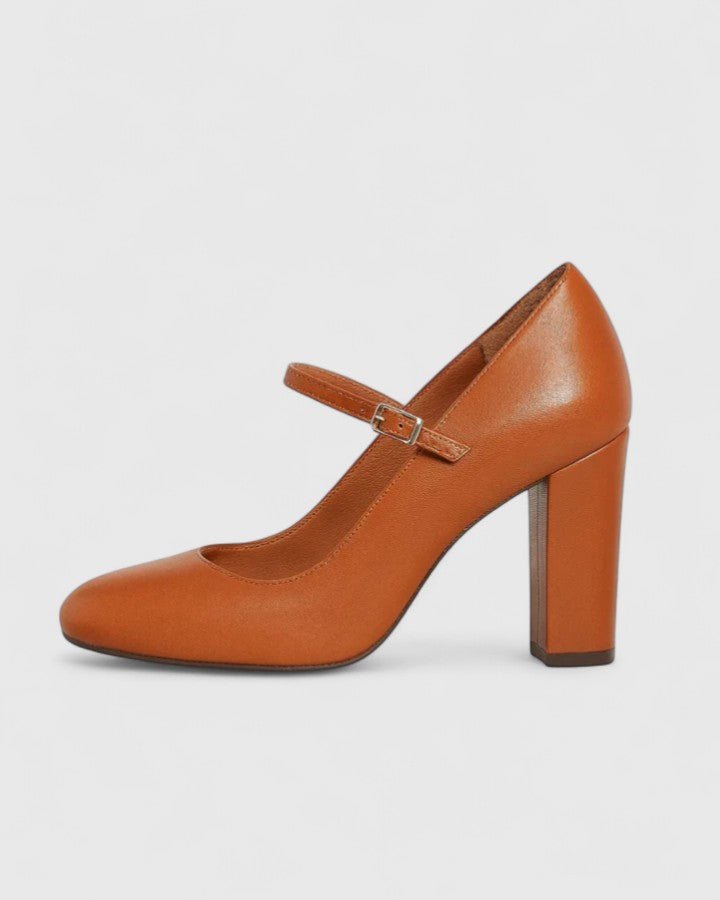 Calveth | Women's Block Heel Mary Jane Pumps - Camel - Image 2