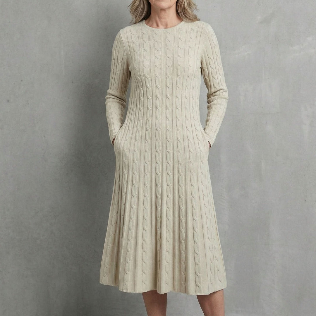 Calveth | Women's Cable Knit Maxi Dress - Cream - Image 1
