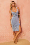 Calveth | Women's Fitted Denim Midi Dress - Light Blue - Image 1