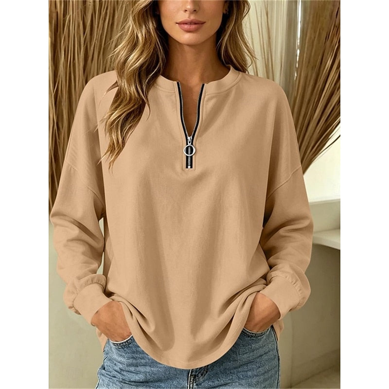 Calveth | Women's Quarter-Zip Relaxed Pullover Top - Image 1