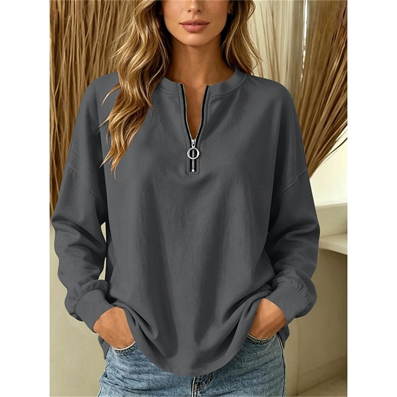 Calveth | Women's Quarter-Zip Relaxed Pullover Top - Image 2