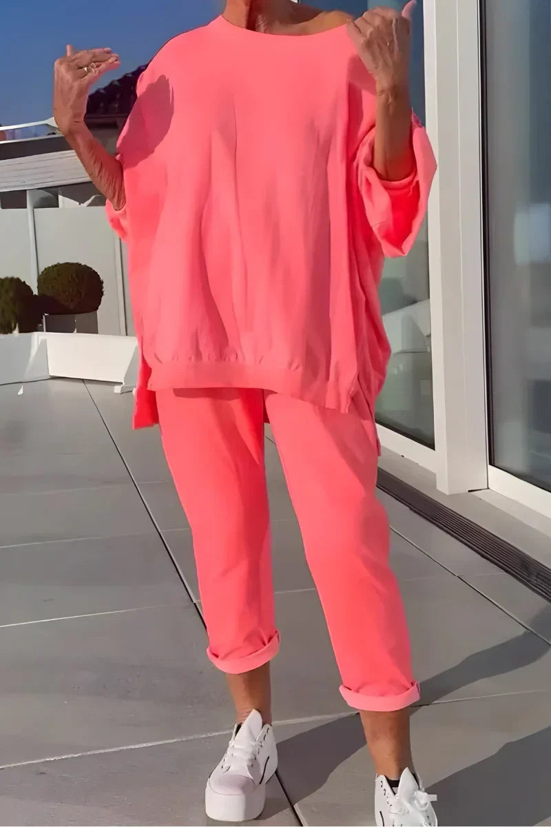 Calveth | Women's Two Piece Set Oversized Top & Trousers - Coral - Image 1