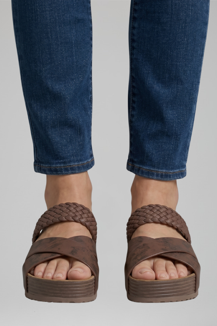 Calveth | Women's Woven Platform Sandals - Dark Brown - Image 1