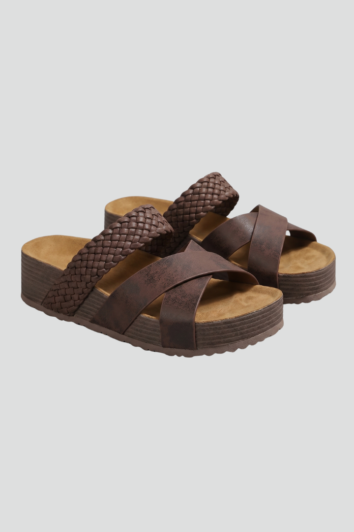 Calveth | Women's Woven Platform Sandals - Dark Brown - Image 2