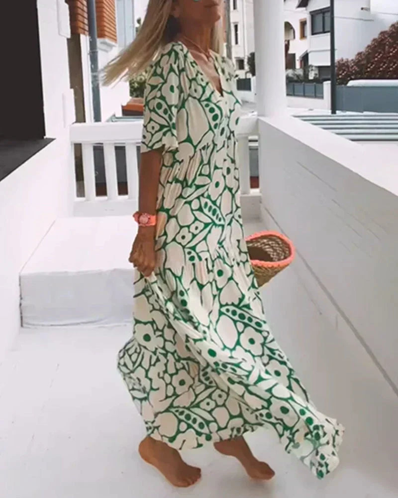 Calvindra | Women's Casual Summer Maxi Dress - Green - Image 3