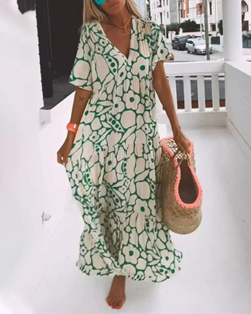 Calvindra | Women's Casual Summer Maxi Dress - Green - Image 4