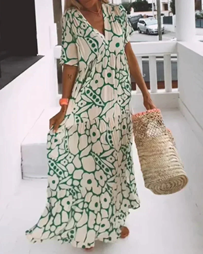 Calvindra | Women's Casual Summer Maxi Dress - Green - Image 5