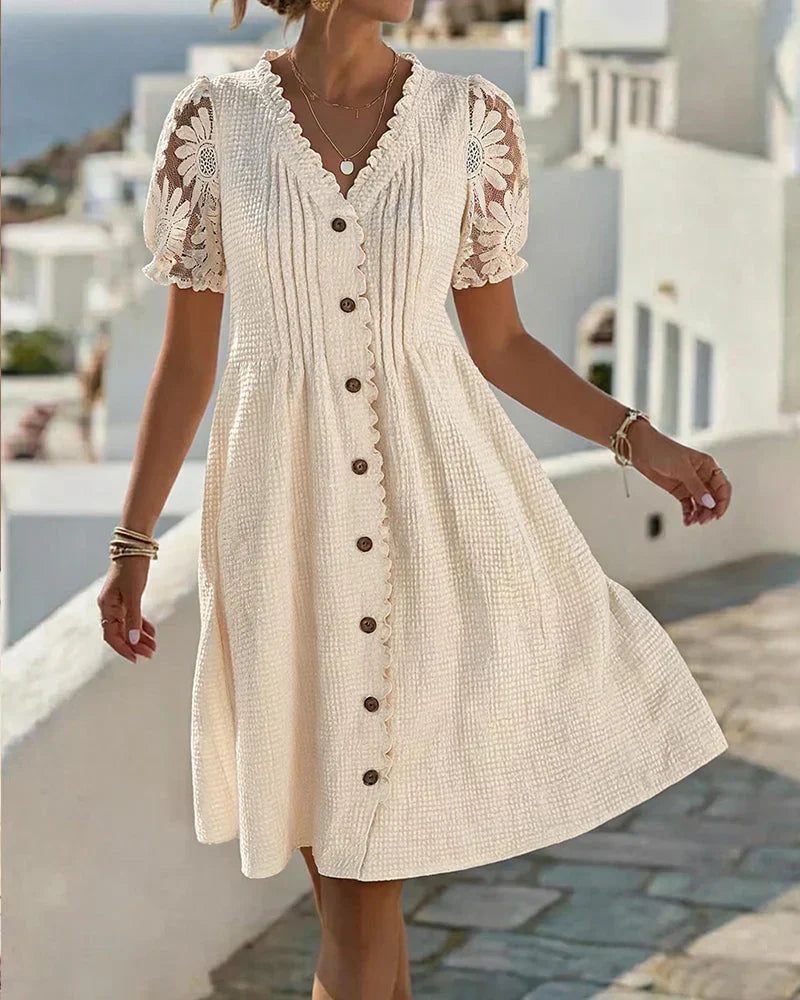 Calvine | Women's Midi Dress Lace Sleeve Button-Front - Image 1