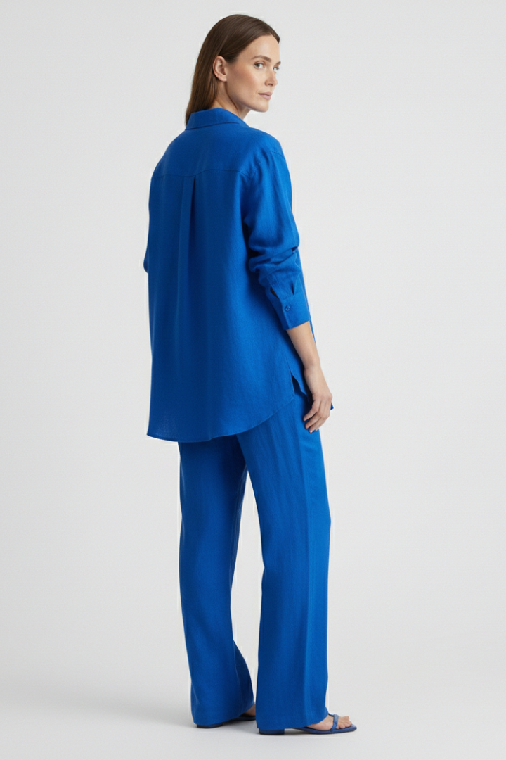 Calvith | Women's Two Piece Set Linen Shirt & Trousers - Beige - Image 4
