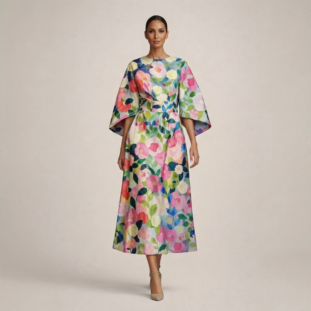 Calvora | Women's Midi Dress Wide Sleeve - Image 1