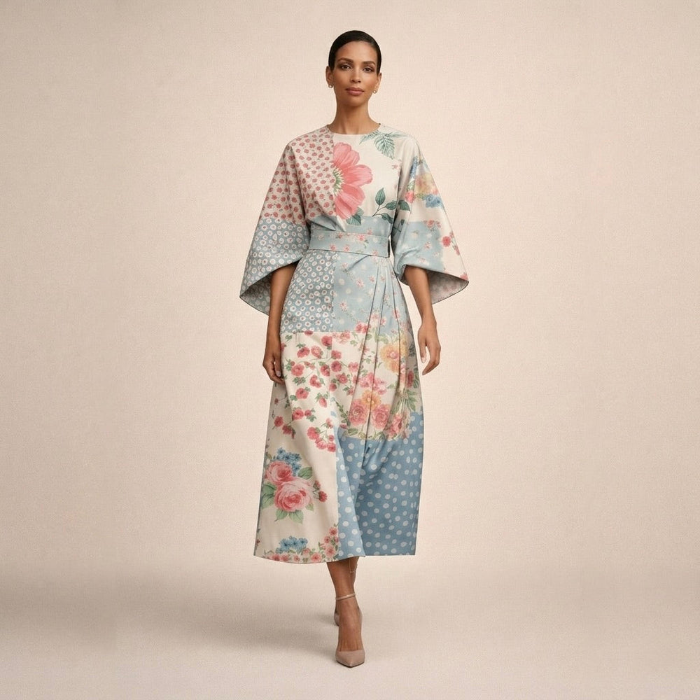 Calvora | Women's Midi Dress Wide Sleeve - Image 2