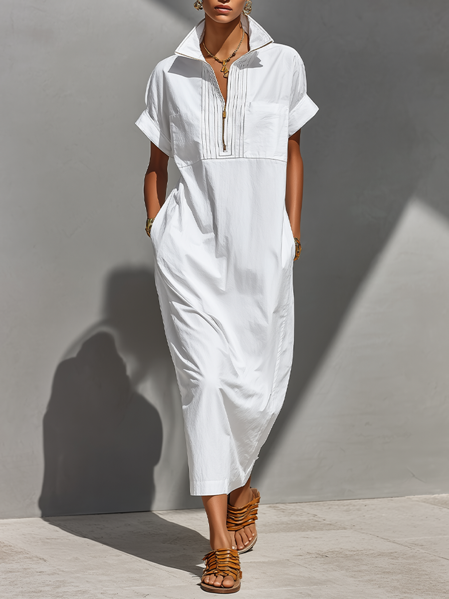 Calvorne | Women's Linen Maxi Shirt Dress - White - Image 1
