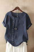 Calvorne | Women's Linen Top Short Sleeve Blouse - Image 1