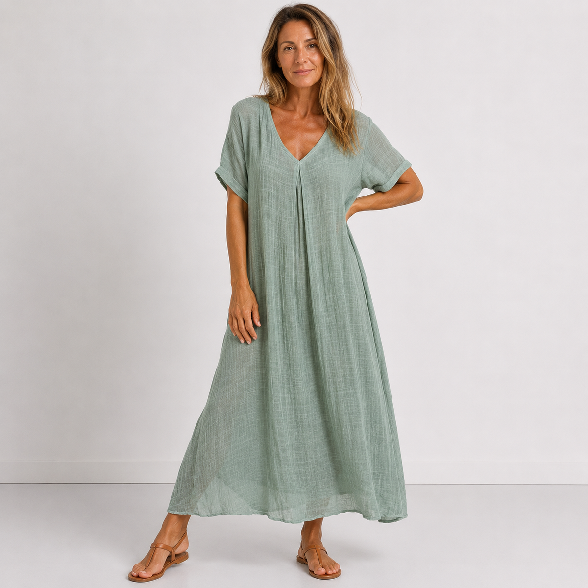 Calvotte | Women's Relaxed Maxi Dress V-Neck - Image 1