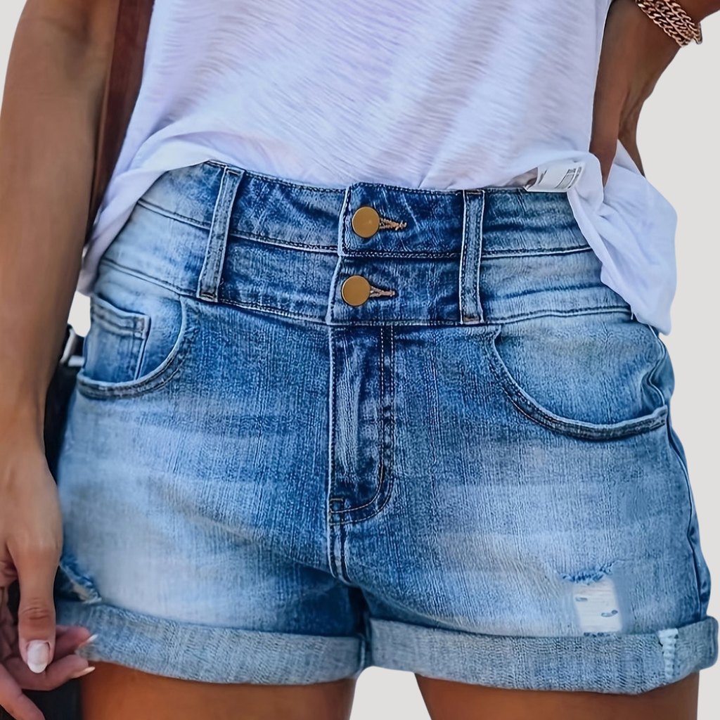 Calvourne | Women's High-Waisted Denim Shorts - Blue - Image 3