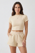 Calvrienne | Women's Two Piece Set Crop Top & Shorts - Beige - Image 1