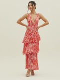 Celesta | Women's Floral Tiered Ruffle Maxi Dress - Pink - Image 1