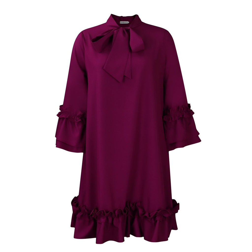 Celestia | Women's Ruffle Mini Dress with Bow Neck - Image 1