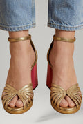 Celvaine | Women's Block Heel Sandals Ankle Strap - Gold - Image 1