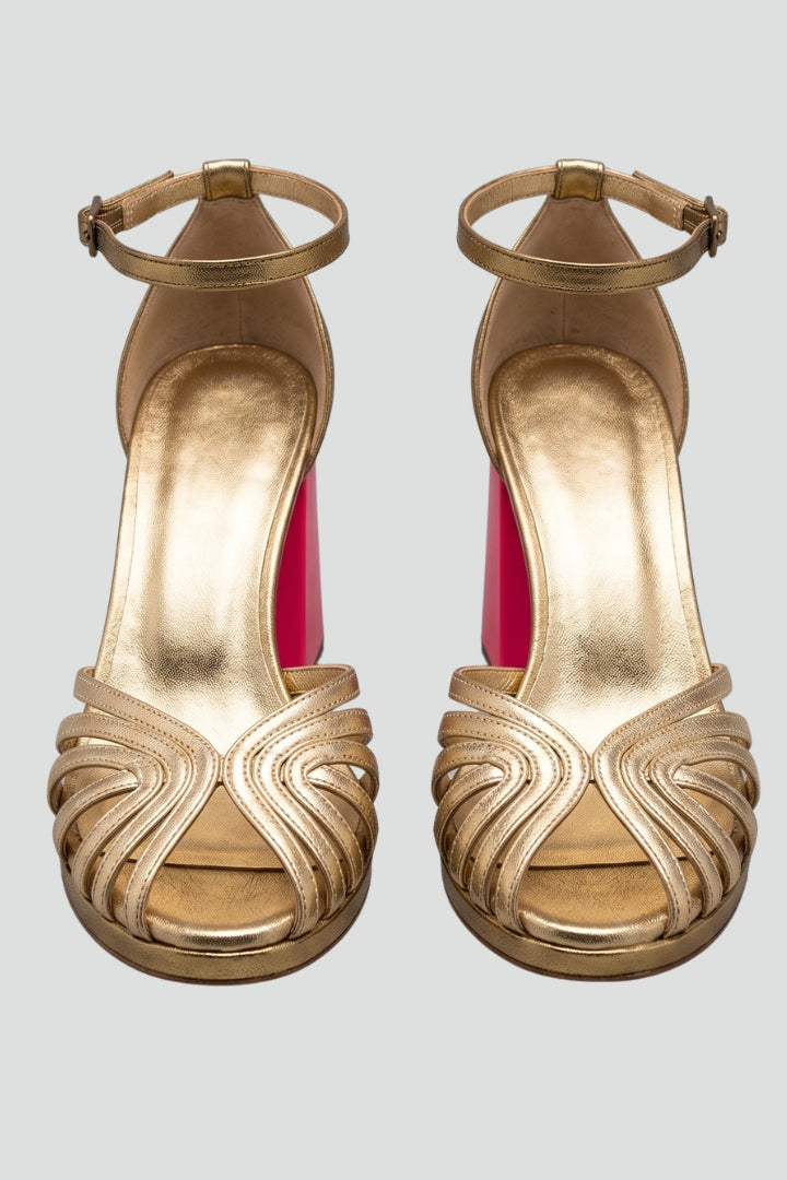 Celvaine | Women's Block Heel Sandals Ankle Strap - Gold - Image 2