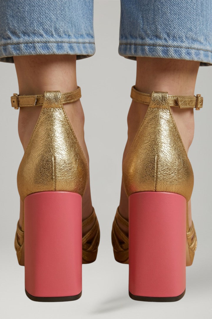 Celvaine | Women's Block Heel Sandals Ankle Strap - Gold - Image 5