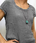 Celvara | Women's Linen Top Short Sleeve - Grey - Image 1