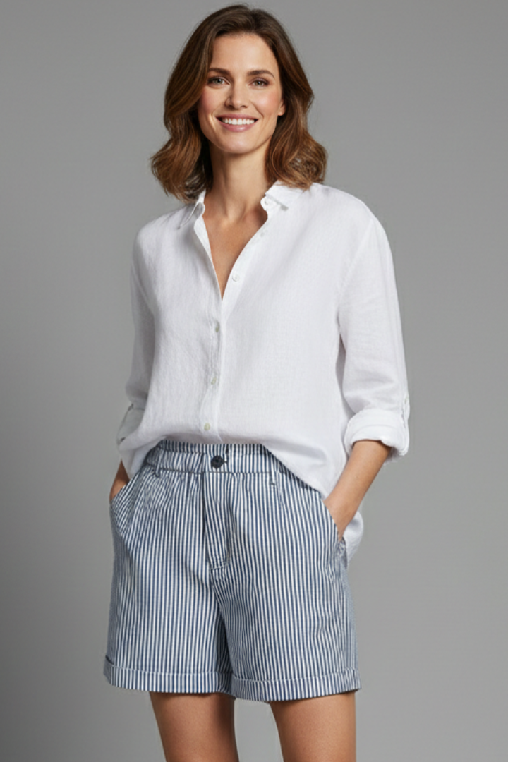 Celvorne | Women's High Waist Tailored Shorts - Striped - Image 2