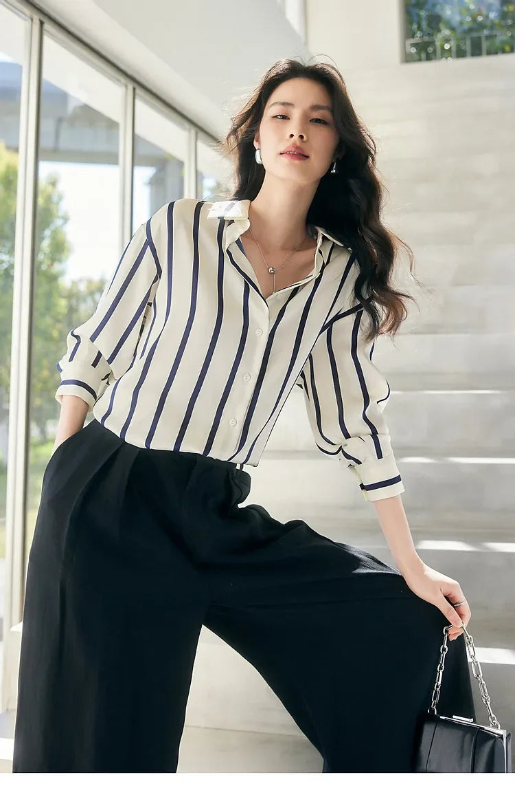 Cerwyn | Women's Long Sleeve Top - Striped - Image 12