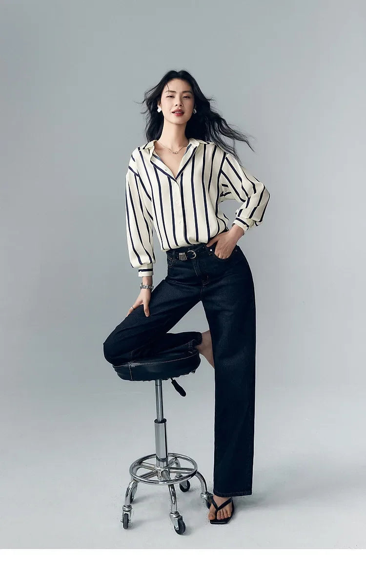 Cerwyn | Women's Long Sleeve Top - Striped - Image 16