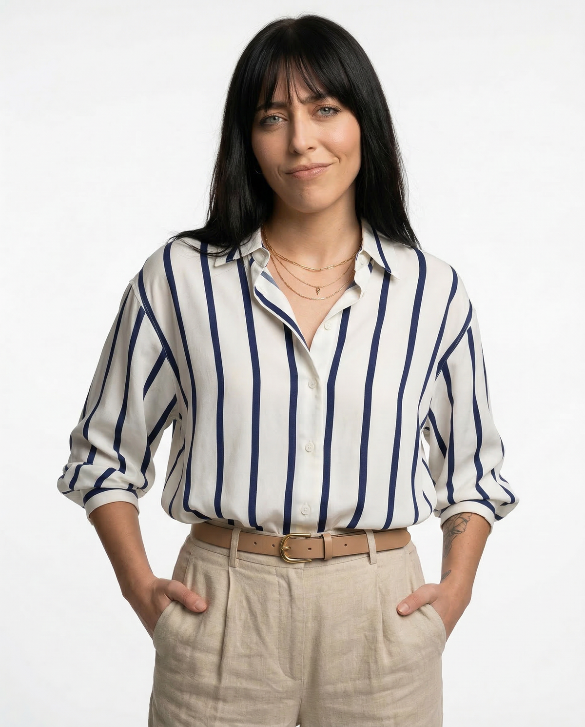 Cerwyn | Women's Long Sleeve Top - Striped - Image 3