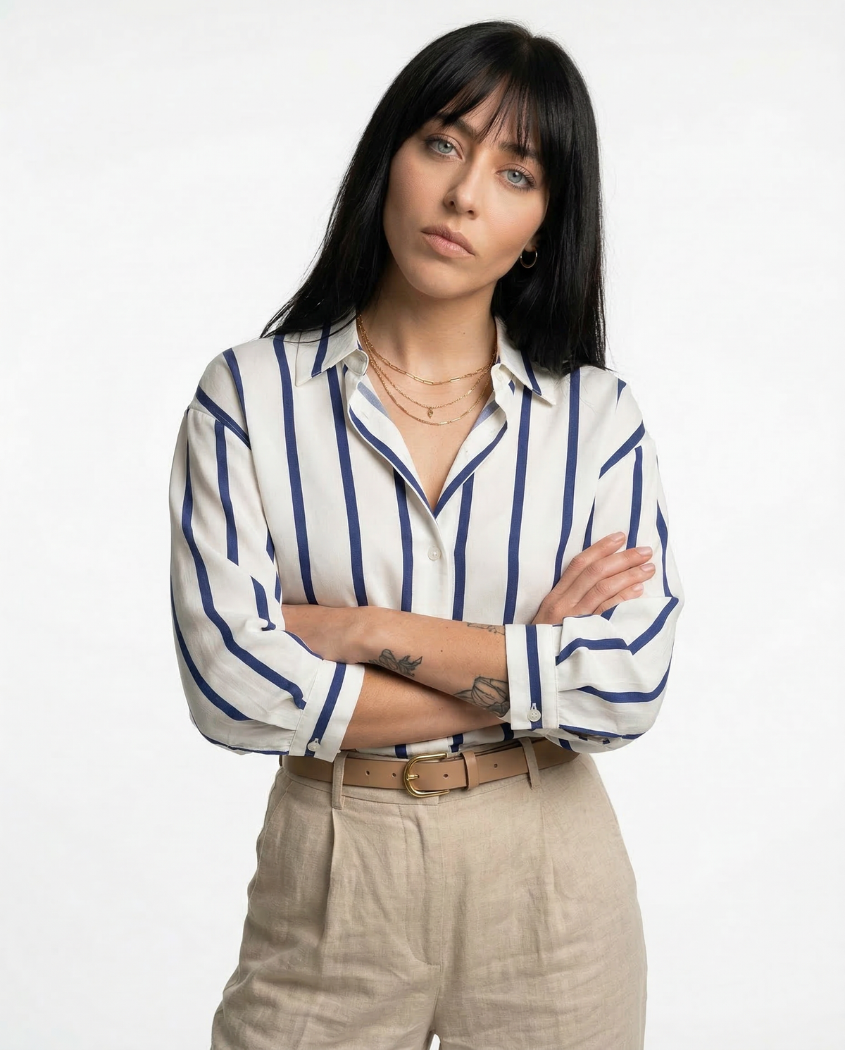 Cerwyn | Women's Long Sleeve Top - Striped - Image 4