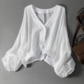 Colvenna | Women's Linen Top V-Neck Relaxed Fit - White - Image 1