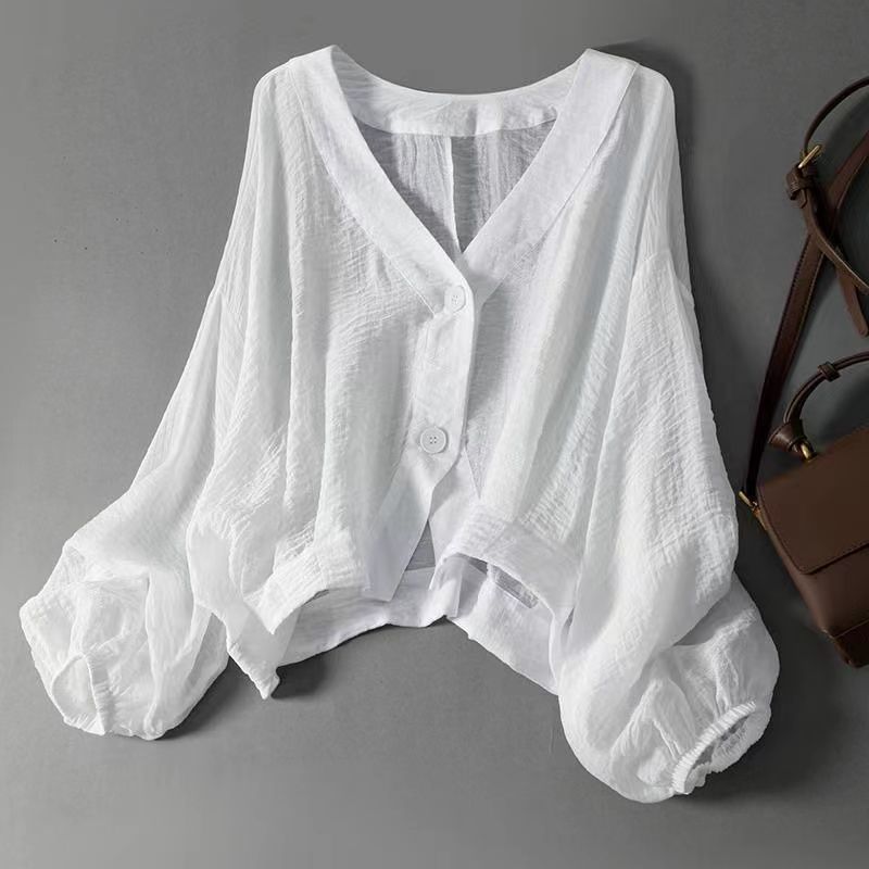 Colvenna | Women's Linen Top V-Neck Relaxed Fit - White - Image 1