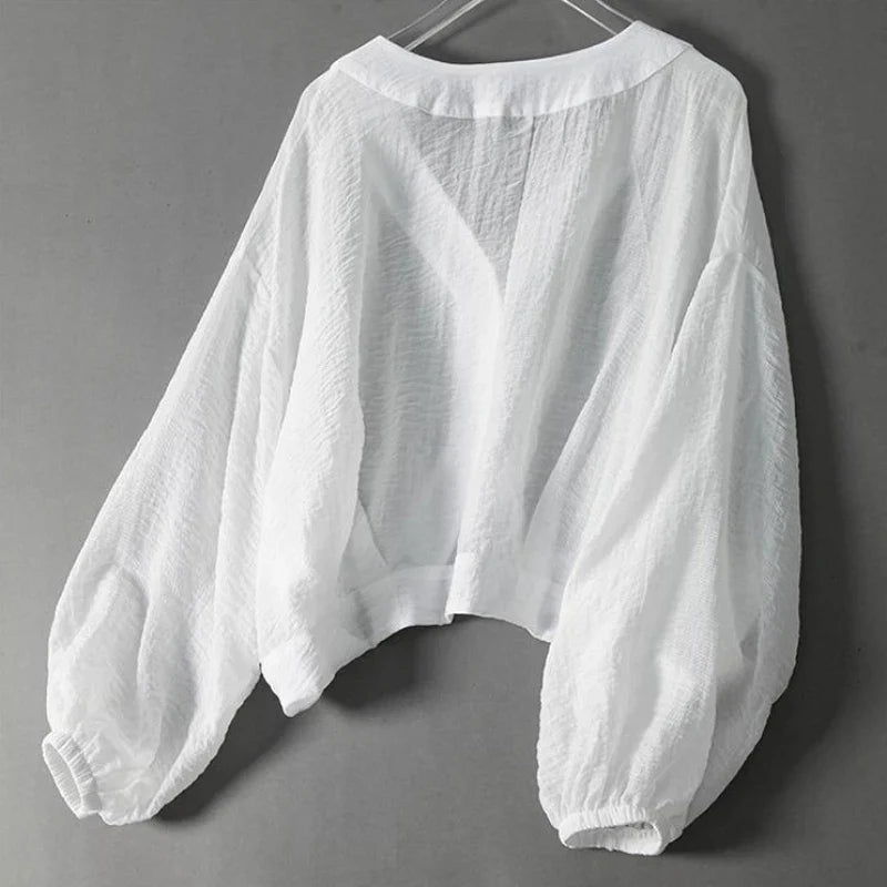 Colvenna | Women's Linen Top V-Neck Relaxed Fit - White - Image 5