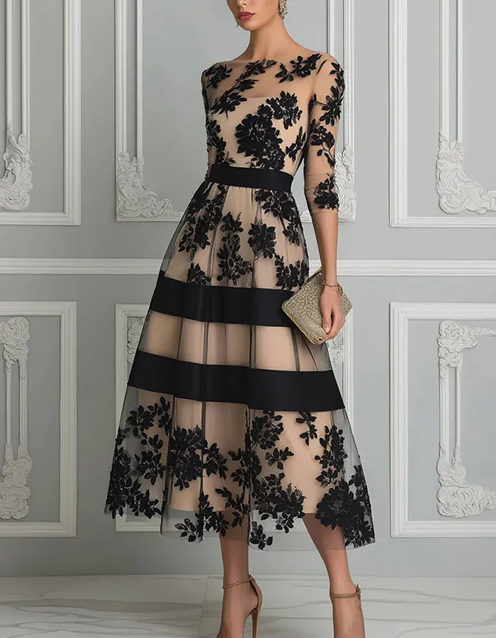 Colvette | Women's Cocktail Dress Lace Midi - Black - Image 1