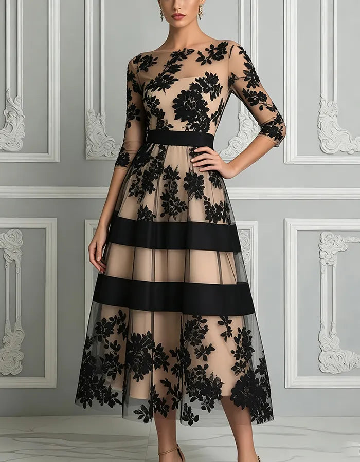 Colvette | Women's Cocktail Dress Lace Midi - Black - Image 2