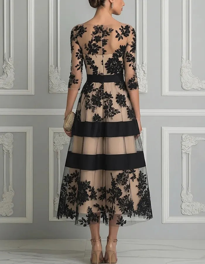 Colvette | Women's Cocktail Dress Lace Midi - Black - Image 3