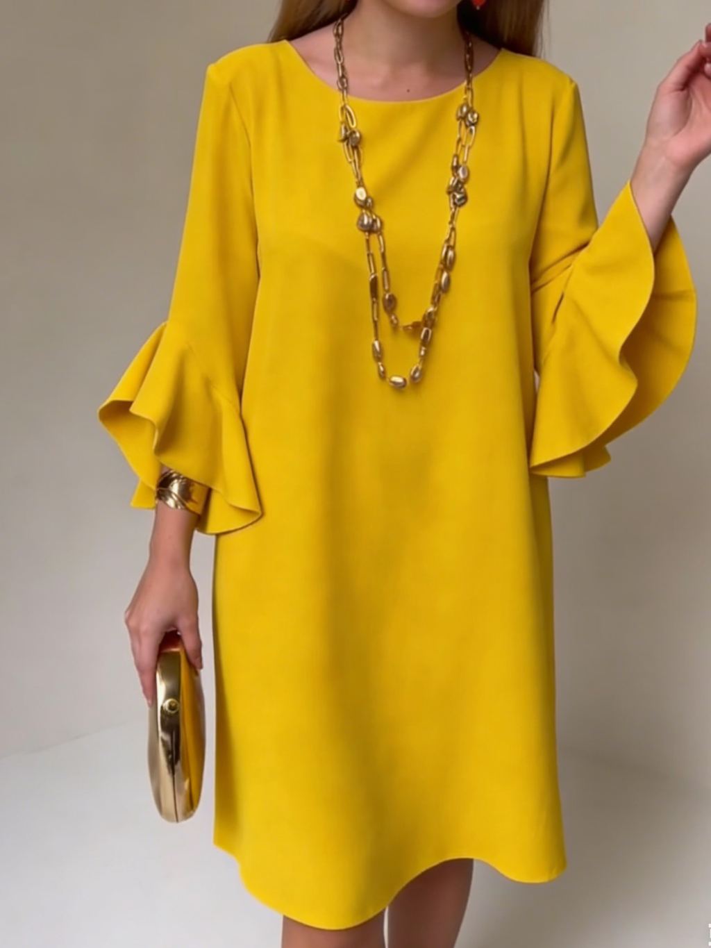 Corenne | Women's Cocktail Dress Ruffle Bell Sleeve - Yellow - Image 2