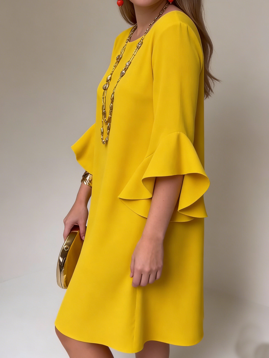 Corenne | Women's Cocktail Dress Ruffle Bell Sleeve - Yellow - Image 3