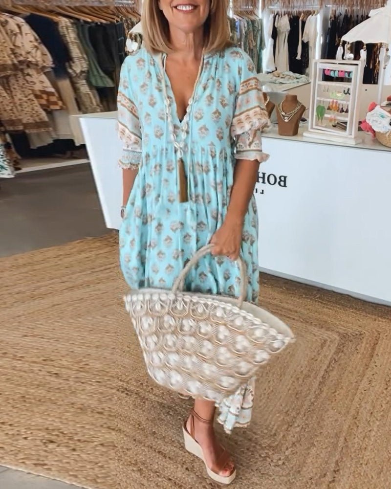 Corinna | Women's Boho Print Maxi Dress - Turquoise - Image 1