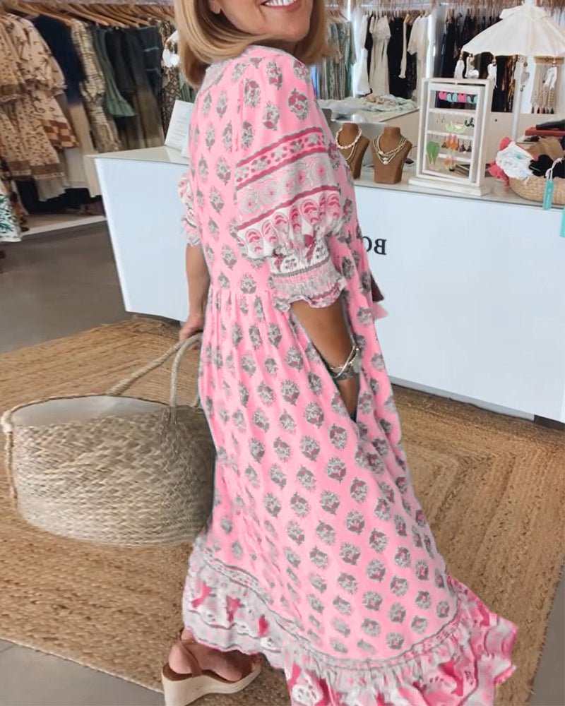 Corinna | Women's Boho Print Maxi Dress - Turquoise - Image 12