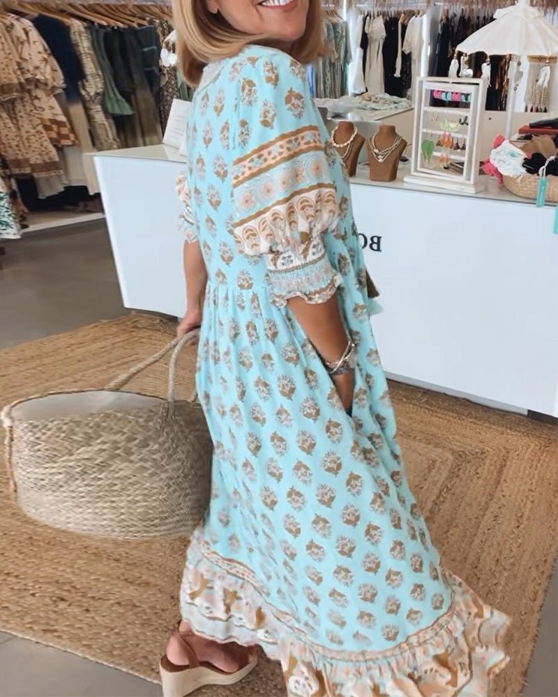Corinna | Women's Boho Print Maxi Dress - Turquoise - Image 2