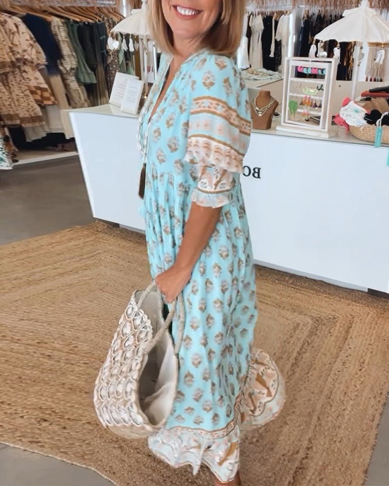 Corinna | Women's Boho Print Maxi Dress - Turquoise - Image 4