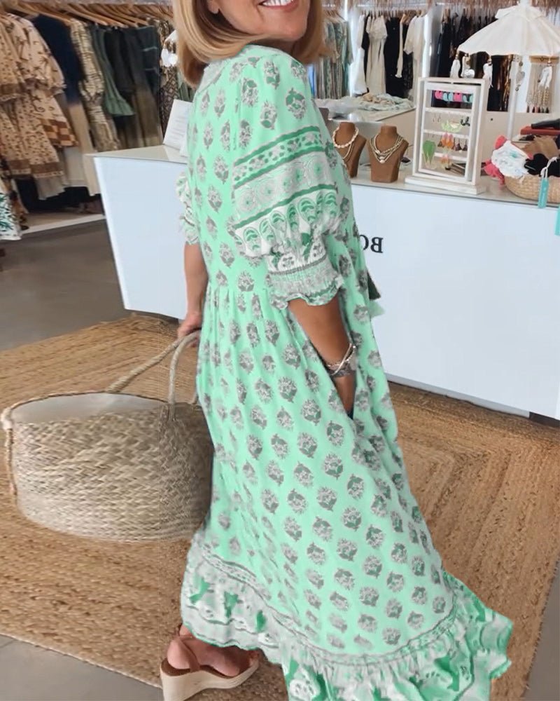 Corinna | Women's Boho Print Maxi Dress - Turquoise - Image 7